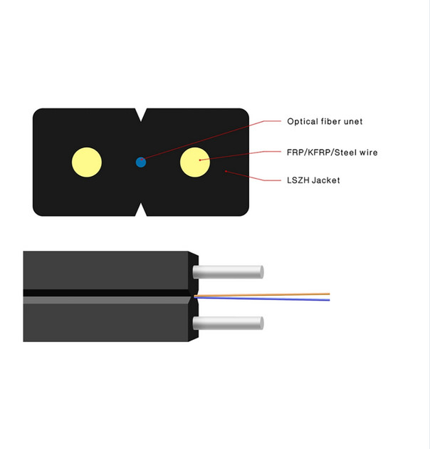 FTTH Drop Cable Indoor 1/2 core Bow-Type FRP/Steel