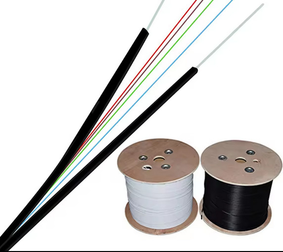 4 inti Indoor FTTH Drop Cable GJXH/GJXFH Bow-Type Steel/FRP Anggota kekuatan