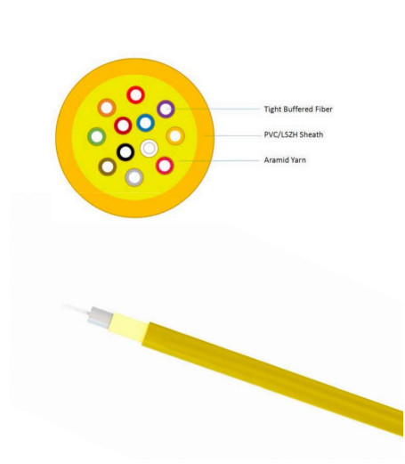 Tight Buffe PVC LSZH Sheath Kabel Optik Indoor GJFJV 4-48 Inti