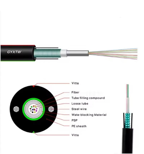 Kabel serat optik lapis baja udara luar dengan inti G652D GYXTW 2-12