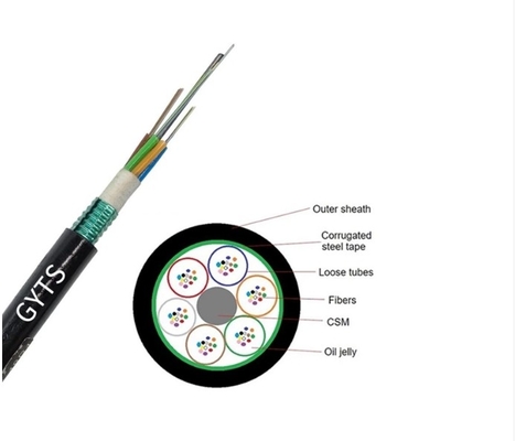 Pengeboran Langsung 144 Inti Kabel Serat Optik Luar Ruang Anti Rodent Steel Tape Armor Kabel Serat GYTS